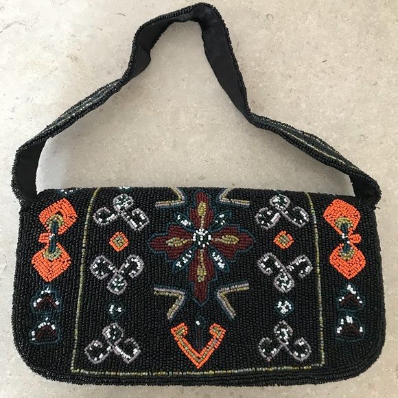 PRICE IS FIRM Black & Multi Color Hand Beaded Small Purse Unique - Picture 5 of 8